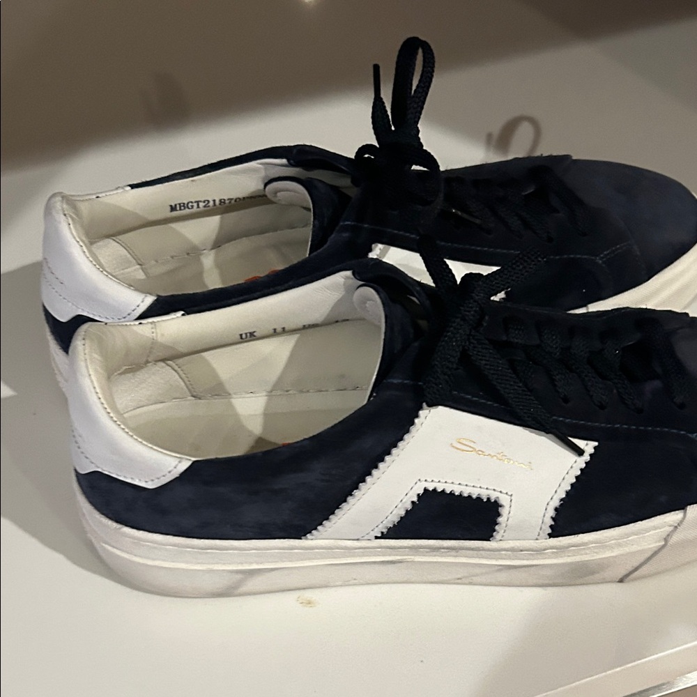 Santoni Dark Blue and White Sneakers